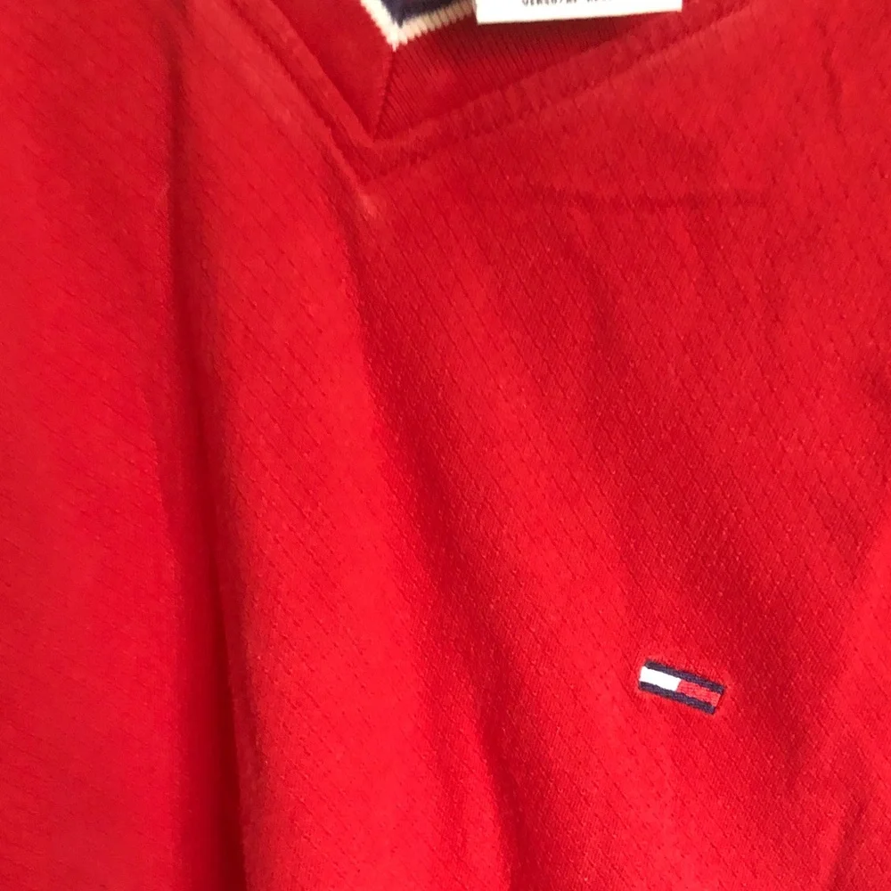 Tommy Hilfiger Bright Red V-Neck Sweater with Signature Flag
